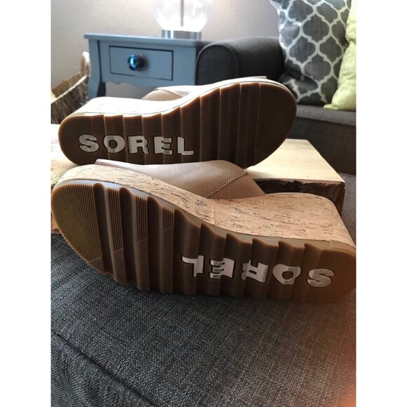 Sorel Cameron Cork Wedge Slip on Sandals Tan Beige Size 8 - Picture 5 of 8